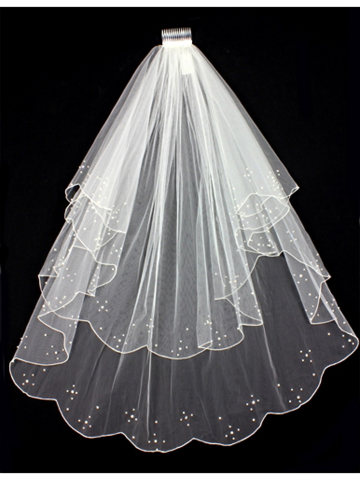 Veil - Pearl Embellishment - Multiple Layers with Finished Hem - 38" - VL-V119IV